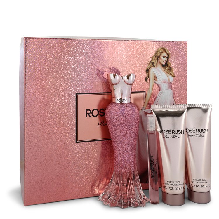 Paris Hilton Rose Rush by Paris Hilton Gift Set -- 3.4 oz Eau De Parfum Spray + .34 oz Mini EDP Spray + 3 oz Body Lotion + 3 oz Shower Gel for Women