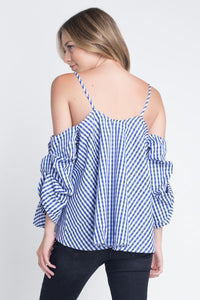 Women's Cold Shoulder Checkered Top