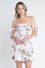 Load image into Gallery viewer, Women&#39;s Off Shoulder Smocked Floral Tie Romper