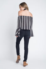 Load image into Gallery viewer, Women&#39;s Off Shoulder Casual Stripe Bell Sleeve Top