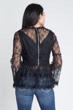 Load image into Gallery viewer, Women&#39;s Semi Lace Zipper Back Flare Sleeve Blouse