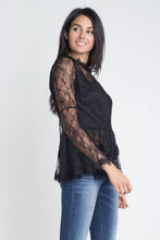 Load image into Gallery viewer, Women&#39;s Semi Lace Zipper Back Flare Sleeve Blouse
