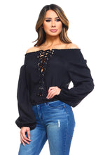 Load image into Gallery viewer, Women&#39;s Lace-Up Off Shoulder Elastic Blouse