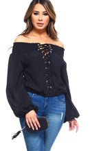 Load image into Gallery viewer, Women&#39;s Lace-Up Off Shoulder Elastic Blouse