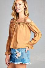 Load image into Gallery viewer, Women&#39;s Puff Long Sleeve Ruffled Front Tie Off Shoulder Top
