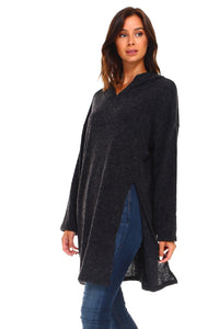 Women's Long Hooded Slit Sweater