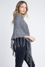 Load image into Gallery viewer, Women&#39;s V-Shaped Fringe Poncho with Buttons