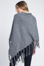 Load image into Gallery viewer, Women&#39;s V-Shaped Fringe Poncho with Buttons