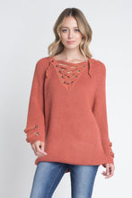Load image into Gallery viewer, Women&#39;s Criss Cross Lace Up Loose Knitting Sweater