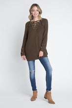 Load image into Gallery viewer, Women&#39;s Criss Cross Lace Up Loose Knitting Sweater