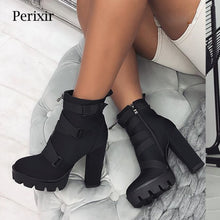Load image into Gallery viewer, Perixir High Heel 4 CM Platform Height Ankle Women Sexy Boots Pointed Toe 15 CM Chunky  Heels Shoe Boot Ladies Shoes Big Size 43