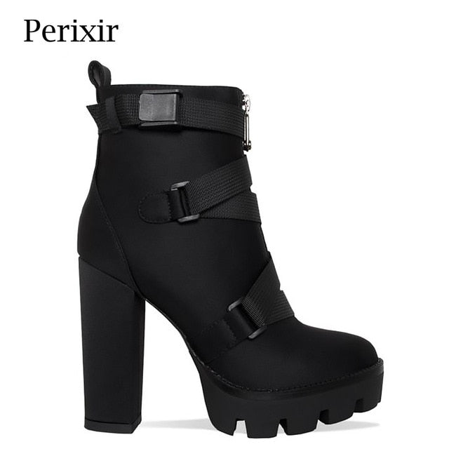 Perixir High Heel 4 CM Platform Height Ankle Women Sexy Boots Pointed Toe 15 CM Chunky  Heels Shoe Boot Ladies Shoes Big Size 43