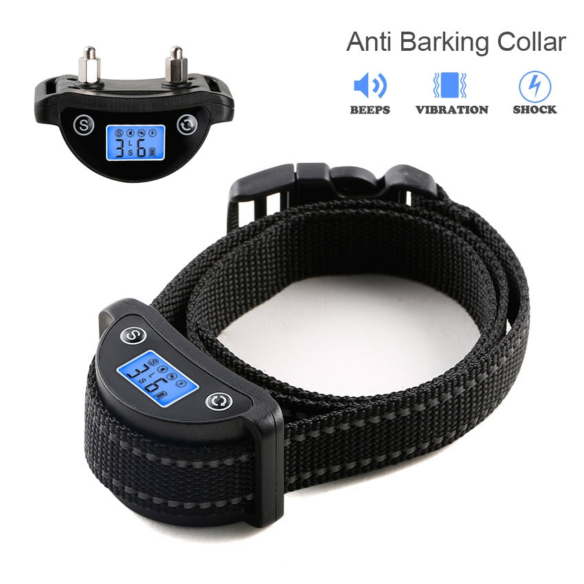 Pet Dog Anti Barking Collar Vibration Electric Shock Training Collar Rechargeable IP5 Waterproof For Large/Medium/Small Dogs