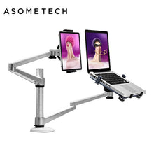 Load image into Gallery viewer, Strong Dual Arm Universal Rotation Stands Aluminum Alloy Notebook Mount Holder Support 9-15 inch Laptop 9-10 inch Tablet Lapdesk