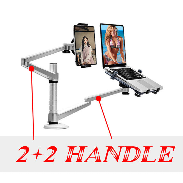 Strong Dual Arm Universal Rotation Stands Aluminum Alloy Notebook Mount Holder Support 9-15 inch Laptop 9-10 inch Tablet Lapdesk
