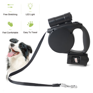 Retractable Dog Leash 4.5M with LED Flashlight And Garbage Bag Durable Nylon Dog leashes For Small Medium Dogs