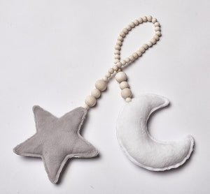 Nordic Style Moon Star Wood Beads Decorated Baby Bed In Children's Room Tent Decor Ornaments Photography Props Wall Hanging Toy