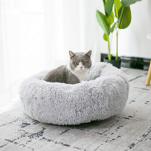 Round Plush Cat Bed House Soft Long Plush Cat Bed Pet Dog Kennel For Small Dogs Cats Nest Winter Warm Sleeping Bed Puppy Mat