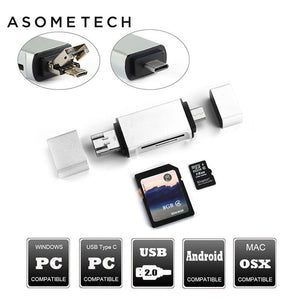 Senior Aluminum Alloy OTG Adapter 3 in 1 Micro USB/Type C/USB Card Reader TF/SD/Micro SD Plug&Play PC Card Extension Connector