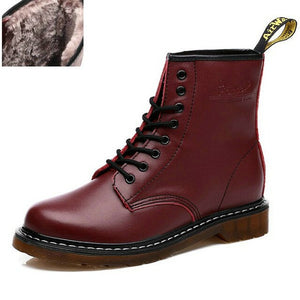 Women Black Martens Boots Genuine Leather Boots for Women Ankle Boots Punk Dr Motorcycle Shoes Thick Heel Platform Winter Shoes