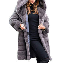 Load image into Gallery viewer, Women&#39;s Winter Fur Coat Woolen Mid-length Solid Loose-Fit Plush Hooded Overcoat Imitation Fur Warm Overcoat