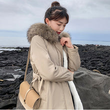 Load image into Gallery viewer, Women&#39;s Winter Coat Elegant Korean-style Long Sleeve Hooded Slim Zipper Fur  Warm Fleece Down Coat Feather Cotton Female Outwear