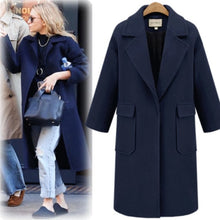 Load image into Gallery viewer, Women&#39;s Winter Coat Fold-down Collar Woolen Jacket Large Size Pocket Elegant Calf-length Solid Casual Overcoat