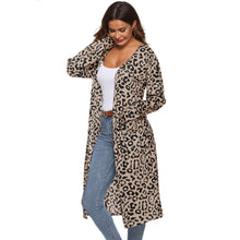 Load image into Gallery viewer, WOMEN&#39;S Autumn And Spring Long Coat  Leopord Pattern Cardigan Pocket Casual Versatile Long Thin Knitted Down Coat