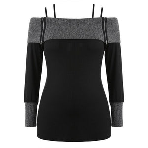 Women's  Autumn And Winter Sweater Loose Patched Large Size Horizontal Neck Sexy Off-Shoulder Tops