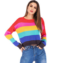 Load image into Gallery viewer, WOMEN&#39;S Autumn And Winter Shirts Loose-Fit Sweater Rainbow Stripes Long-sleeve  Short Fashion High Street O Neck Thin Top