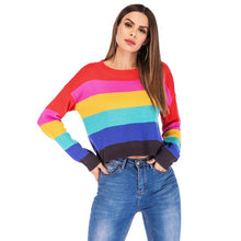Load image into Gallery viewer, WOMEN&#39;S Autumn And Winter Shirts Loose-Fit Sweater Rainbow Stripes Long-sleeve  Short Fashion High Street O Neck Thin Top