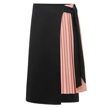 Load image into Gallery viewer, Women‘s Midi-Skirt Chiffon Joint Lace-up Elegant Mock Two-Piece High-waisted Office Lady Elastic Pleated Side Slit Skirt