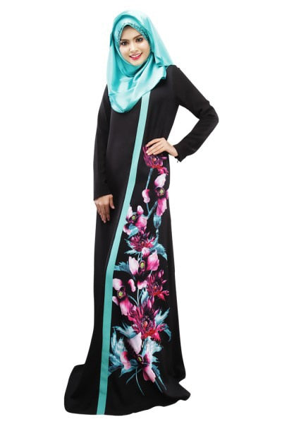 Yi duo Flower New Style Muslim Nation Long Skirts Crew Neck Joint Elegant Malaysia Service Dress 026 #