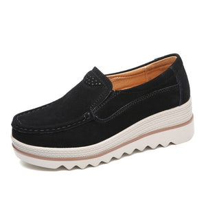 New Leather Suede Women Causal Shoes Spring Women Flats Shoes Platform Sneakers Slip On Ladies Loafers Creepers Moccasins