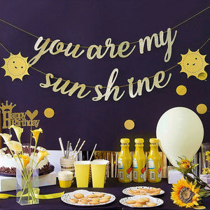 You are my sunshine Banner Gold Glitter Birthday Valentine's Day Wedding Banner Sun Bunting Decoration