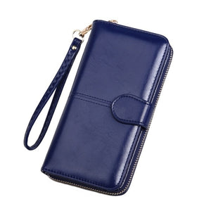 Leather Women's Wallets New Solid Color Large Capacity Purses For Women Coin Purses Female Retro Long Zipper Wallet Phone Bag
