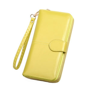 Leather Women's Wallets New Solid Color Large Capacity Purses For Women Coin Purses Female Retro Long Zipper Wallet Phone Bag