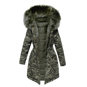 Pink Cotton Padded Parka Camouflage Women Long Overcoats Winter Mujer Thick Female Casual Military Fur Tops Jackets Coats 2019
