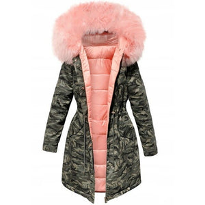Pink Cotton Padded Parka Camouflage Women Long Overcoats Winter Mujer Thick Female Casual Military Fur Tops Jackets Coats 2019