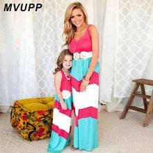 Load image into Gallery viewer, MVUPP mommy and me dresses family matching clothes striped mother daughter baby girl toddler family look summer maxi beach dress