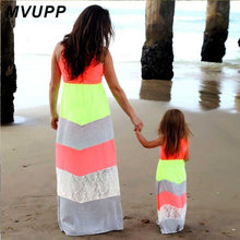 Load image into Gallery viewer, MVUPP mommy and me dresses family matching clothes striped mother daughter baby girl toddler family look summer maxi beach dress