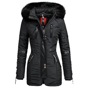 Women's Long Jacket Coats Black Winter Hooded Parkas Zipper Warm Windbreak Black Gothic Slim Femlae Overcoats Casual Outwear