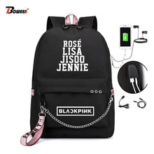 Load image into Gallery viewer, Kpop BLACKPINK LISA Backpack Women Korea Student School Bags for Teenage Girls Boys Large Nylon Chain Back Pack USB Bagpack 2019