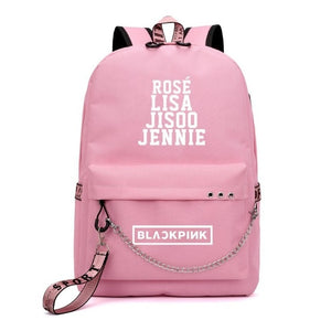Kpop BLACKPINK LISA Backpack Women Korea Student School Bags for Teenage Girls Boys Large Nylon Chain Back Pack USB Bagpack 2019